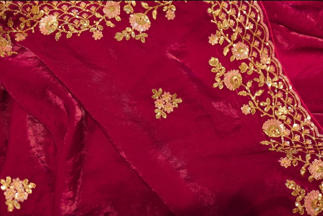 Anika's Deep maroon/wine  Designer saree- Anaya christmas Edit