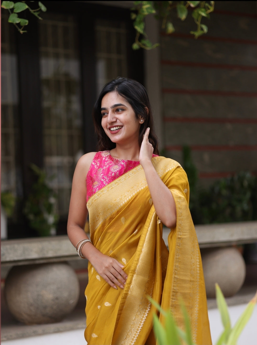 Anika's Banarasi munga soft silk saree  Yellow Delight - ANAYA A261
