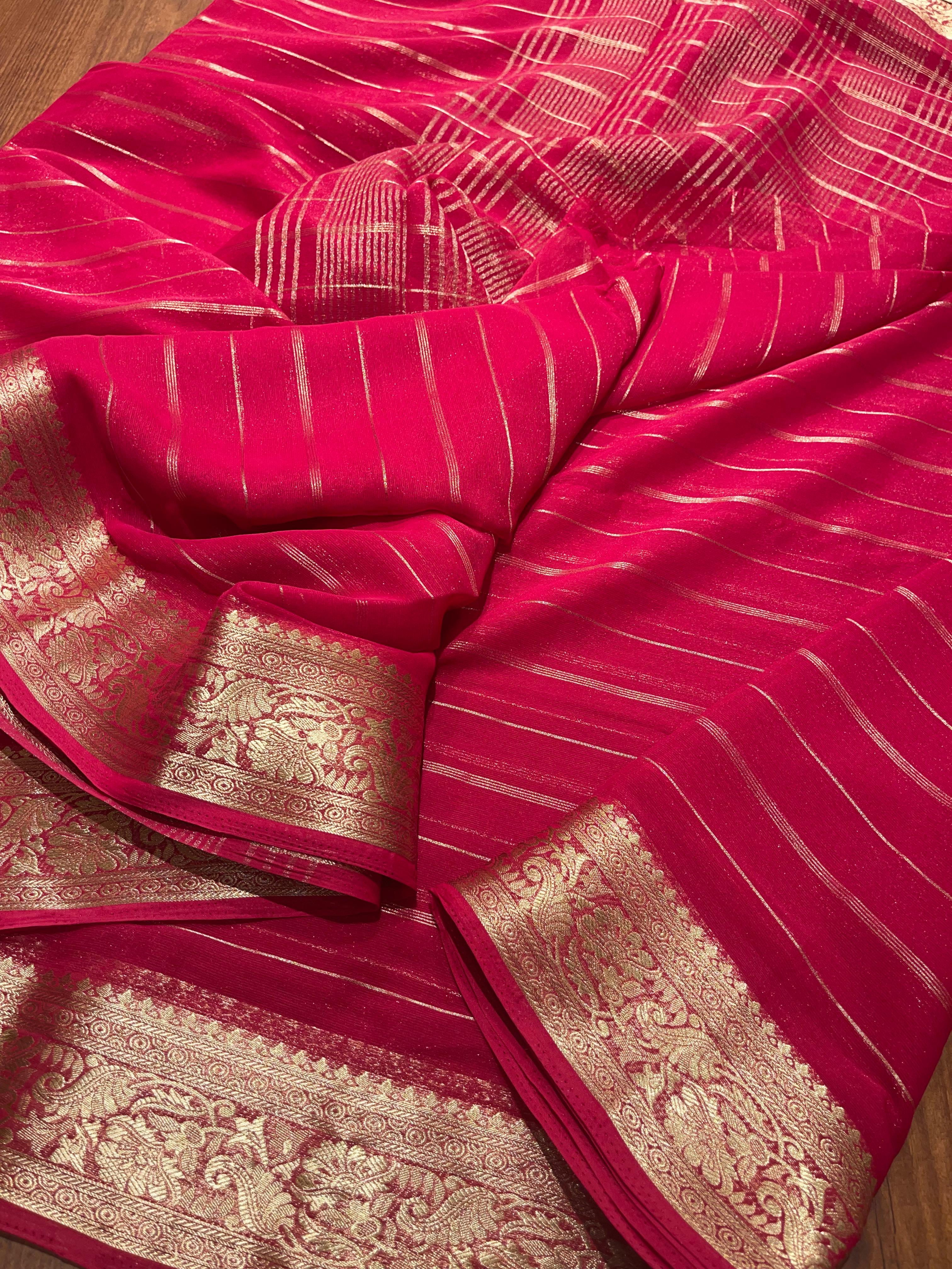 Anika's banarasi Chiffon silk saree - Ranipink