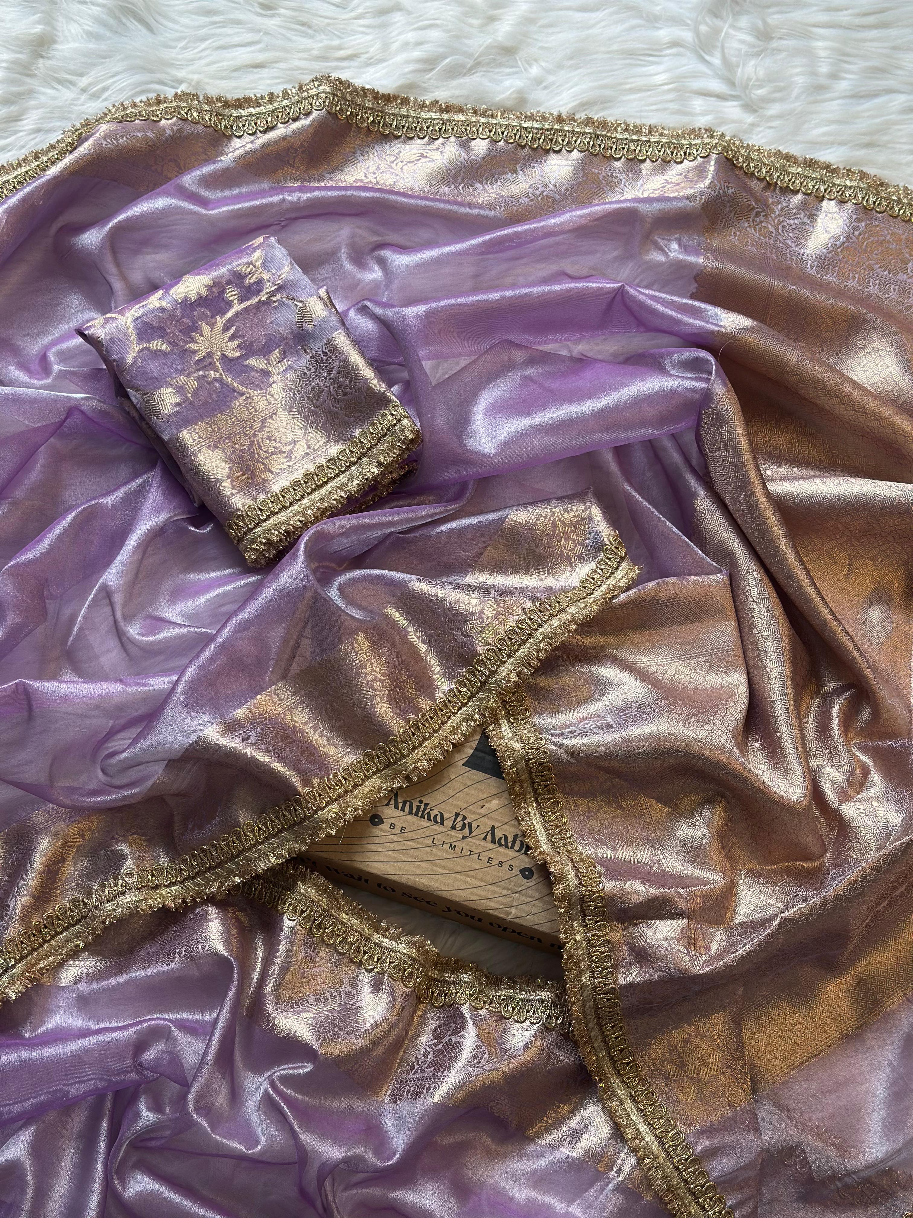 TISSUE LACE SAREE - ANIKA'S BANARASI - LILAC