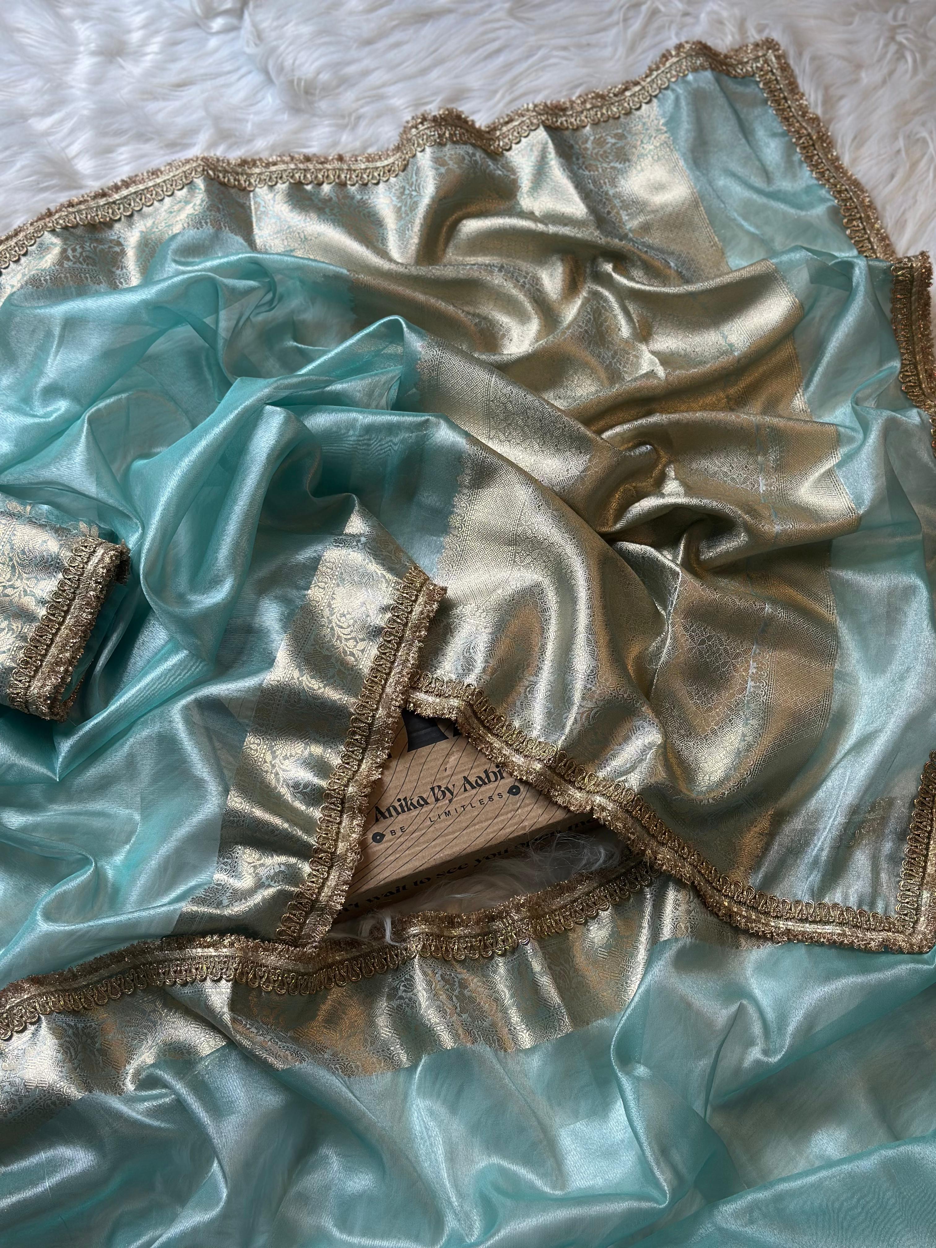 TISSUE LACE SAREE- ANIKA'S BANARASI -SKY BLUE