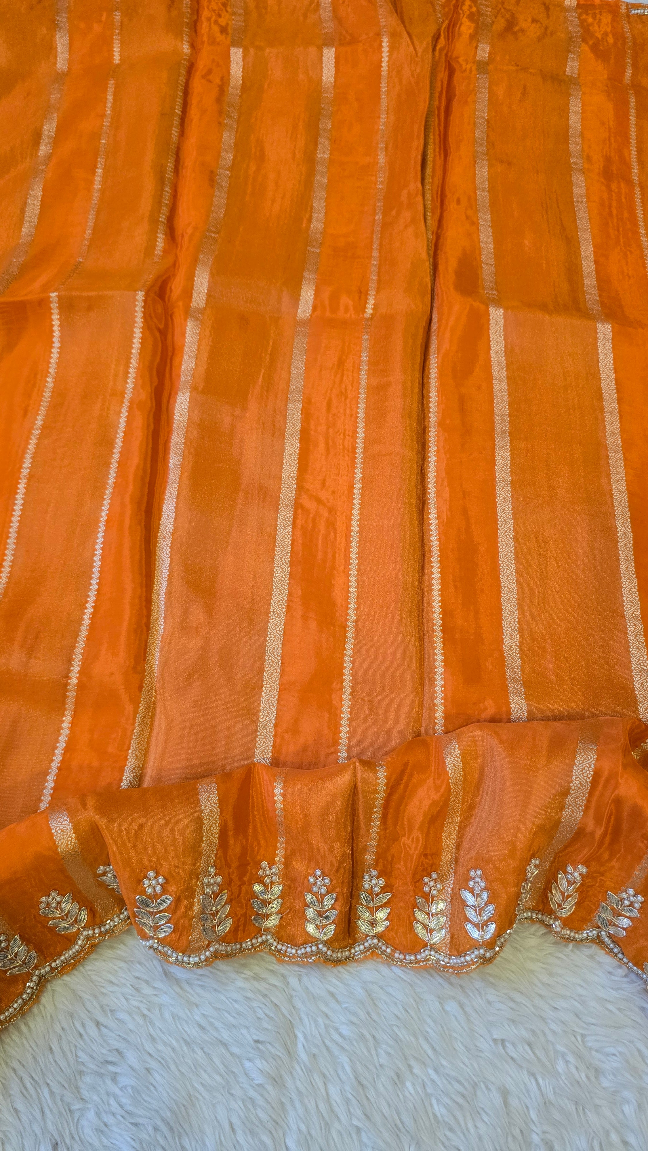 TARINI - DESIGNER CHINON SAREE - Orange delight