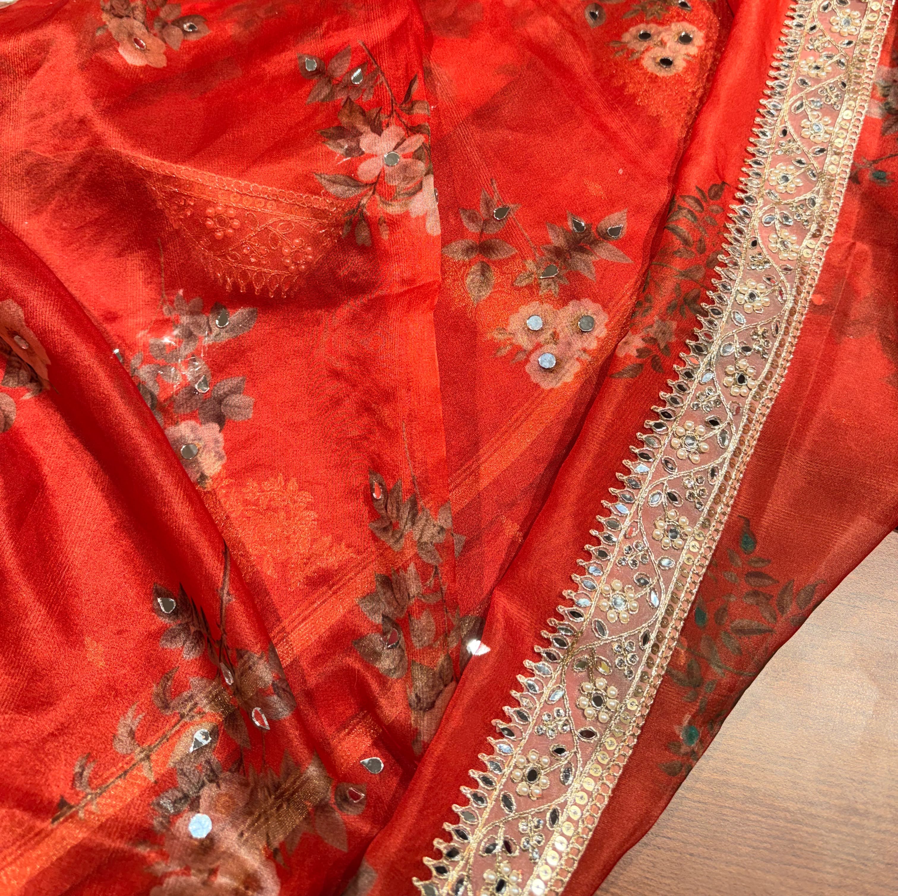 Kalp Organza Mirror Edit -Red
