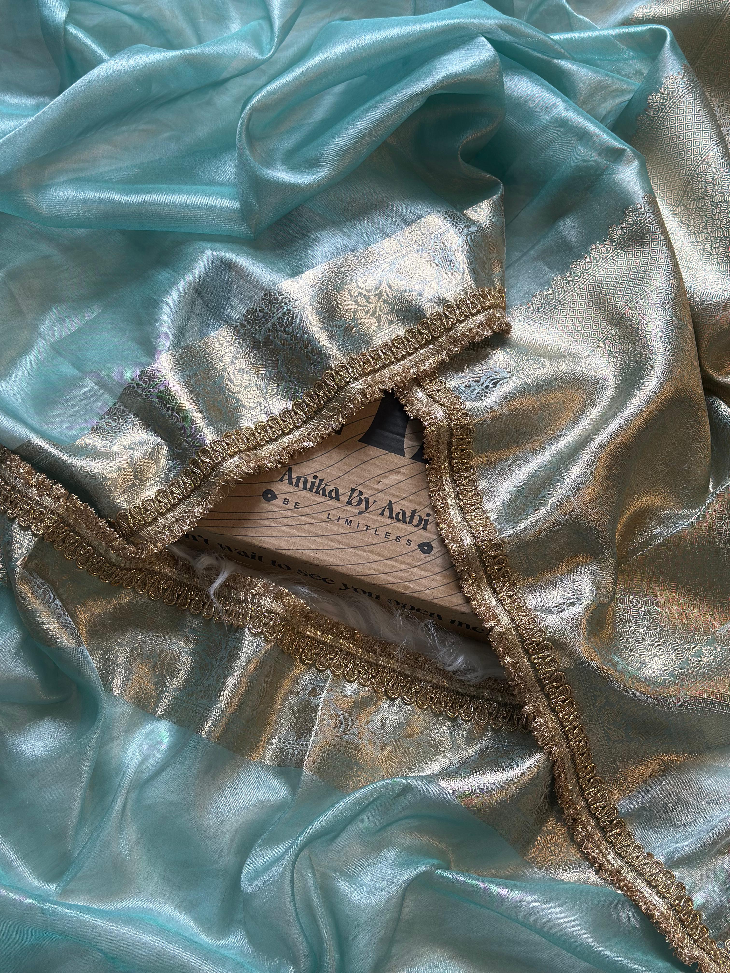 TISSUE LACE SAREE- ANIKA'S BANARASI -SKY BLUE