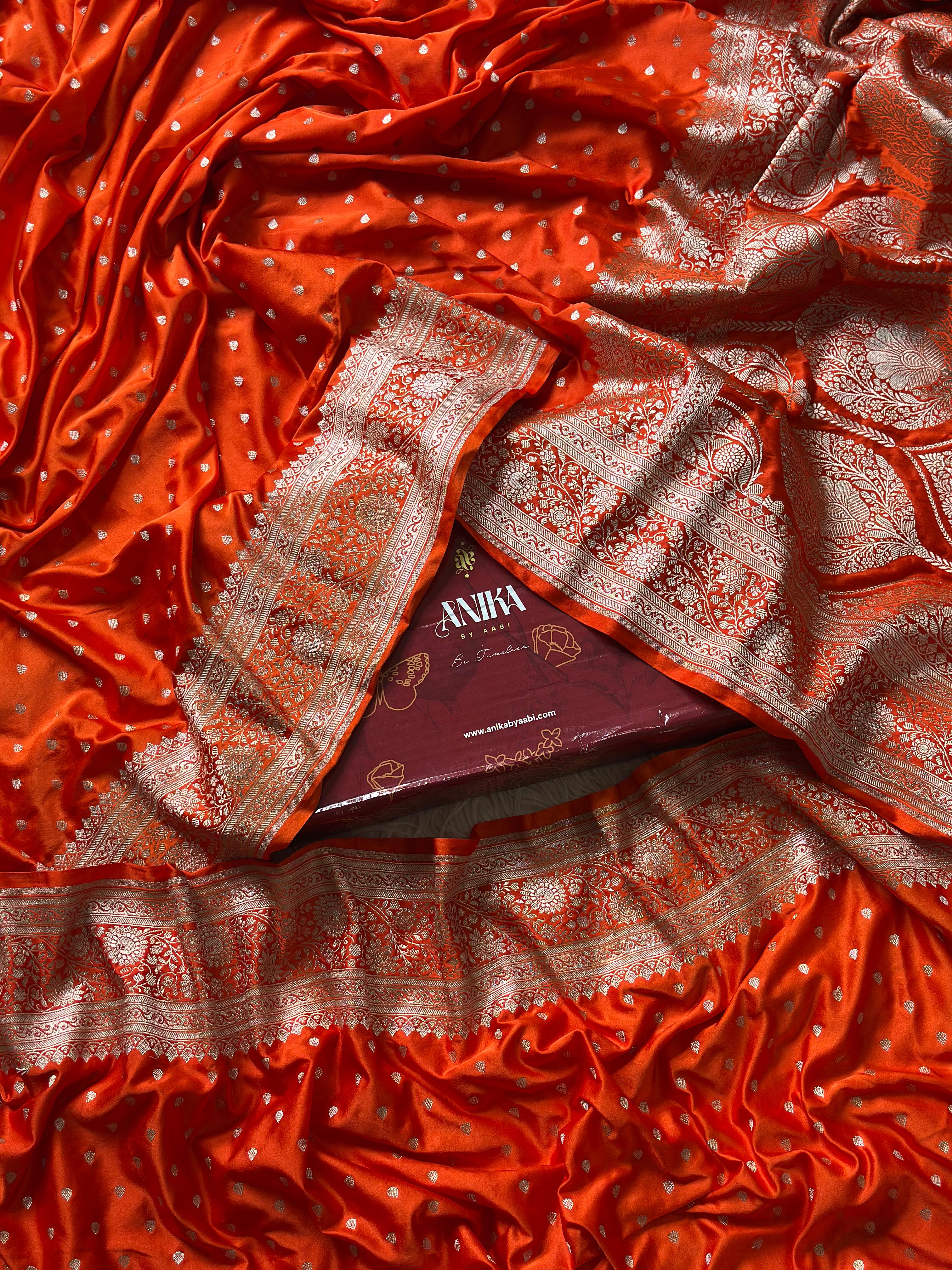 BANARASI MUSHRO SILK SAREE- DARK ORANGE