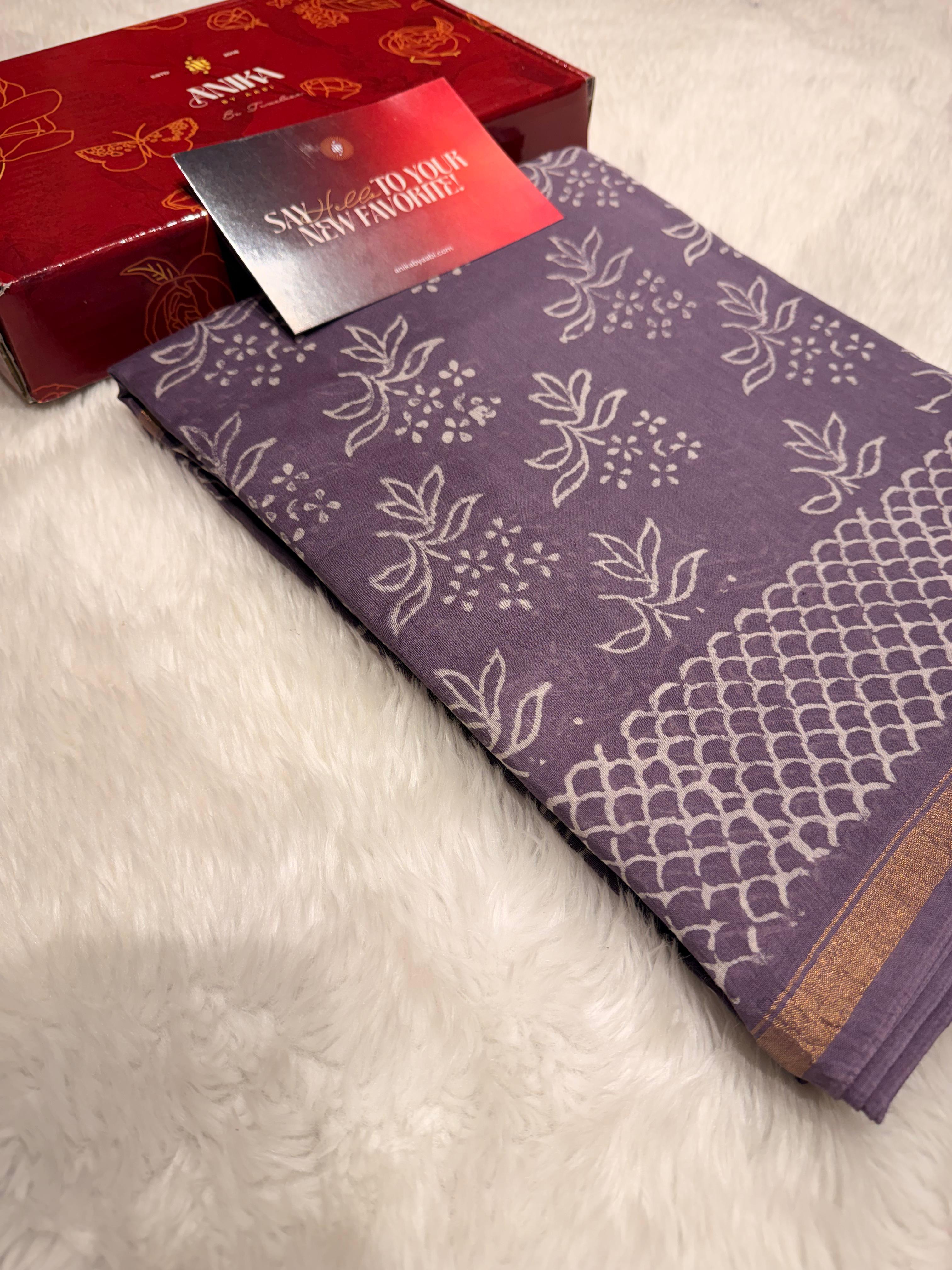 Pure Chanderi Silk Cotton Saree - Lavender - CSC-403