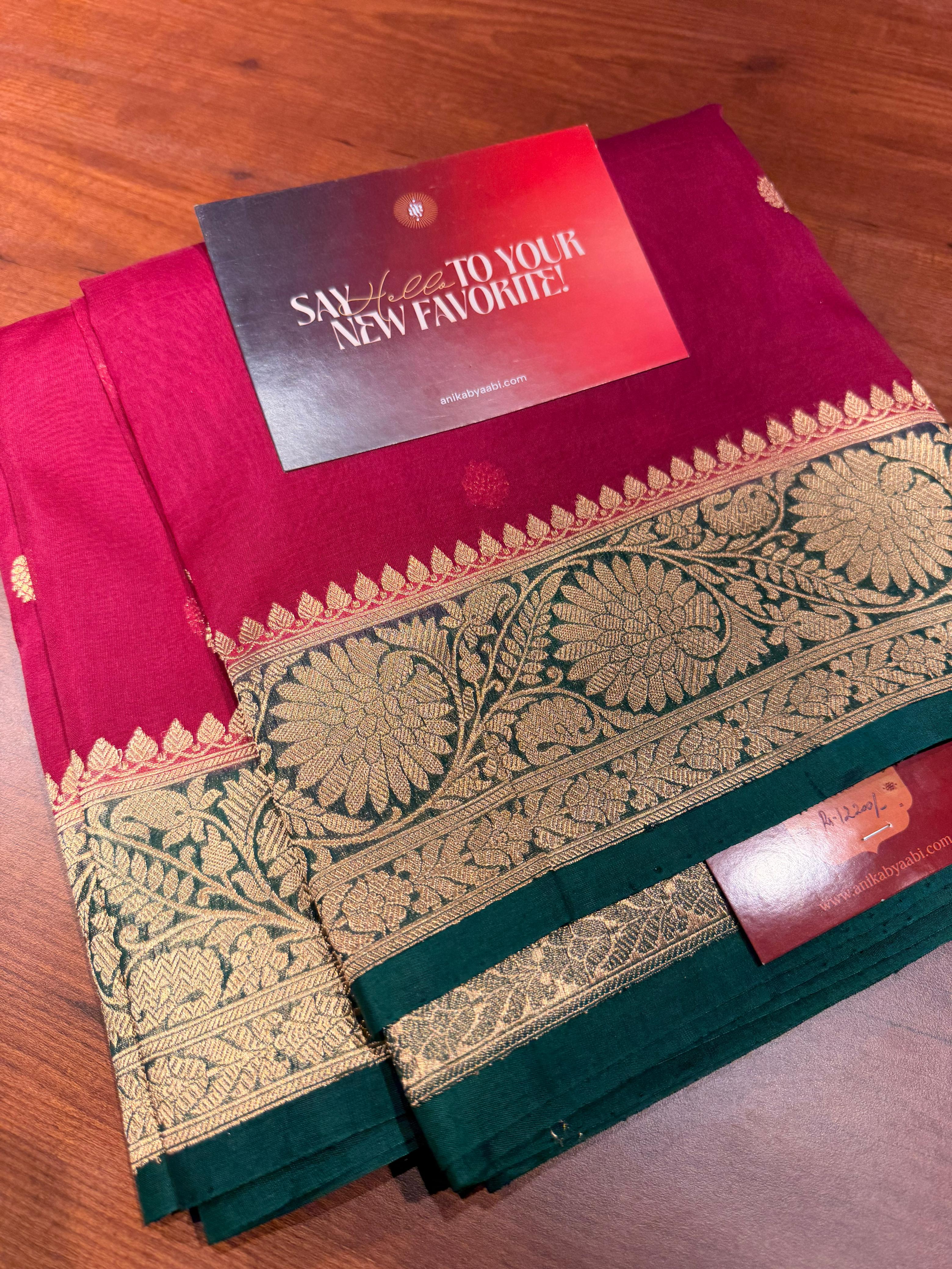 Pure Banarasi Kora Organza Saree – Rani pink-Peacock Green - BKO-703