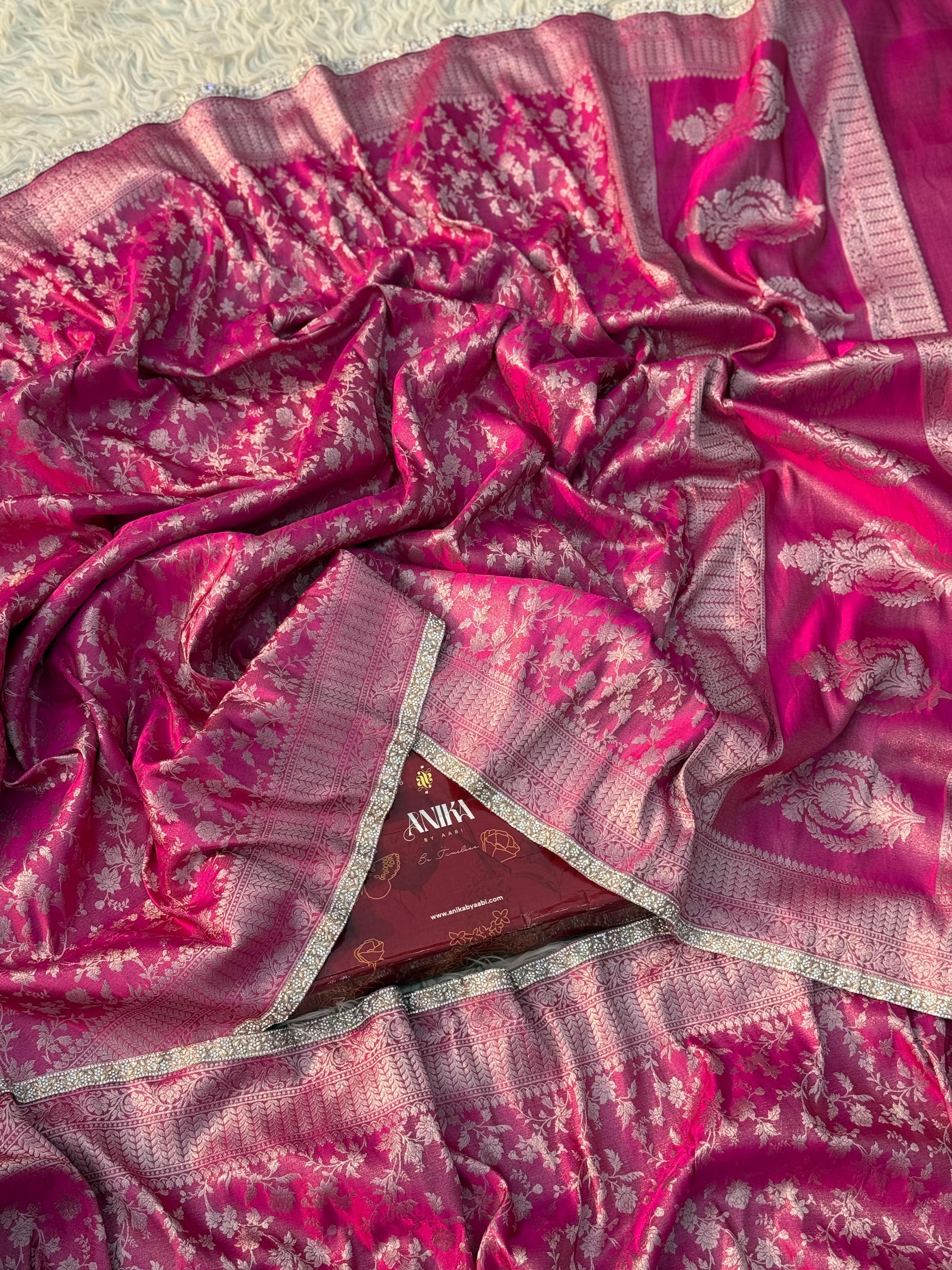 Anika Luxe - Banarasi Tissue chiniya silk saree - Ranipink