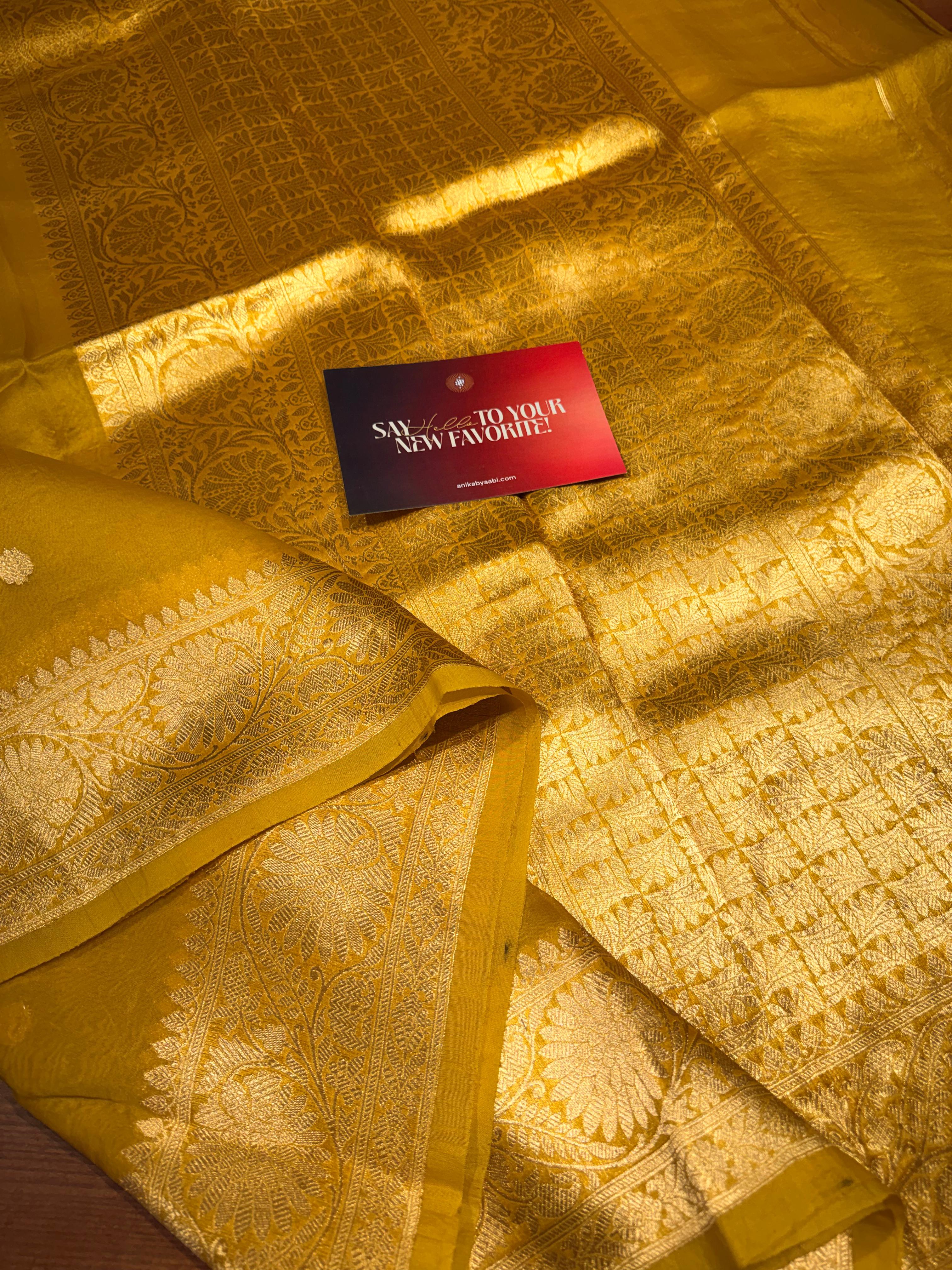 Pure Banarasi Kora Organza Saree – Golden Yellow - BKO-704