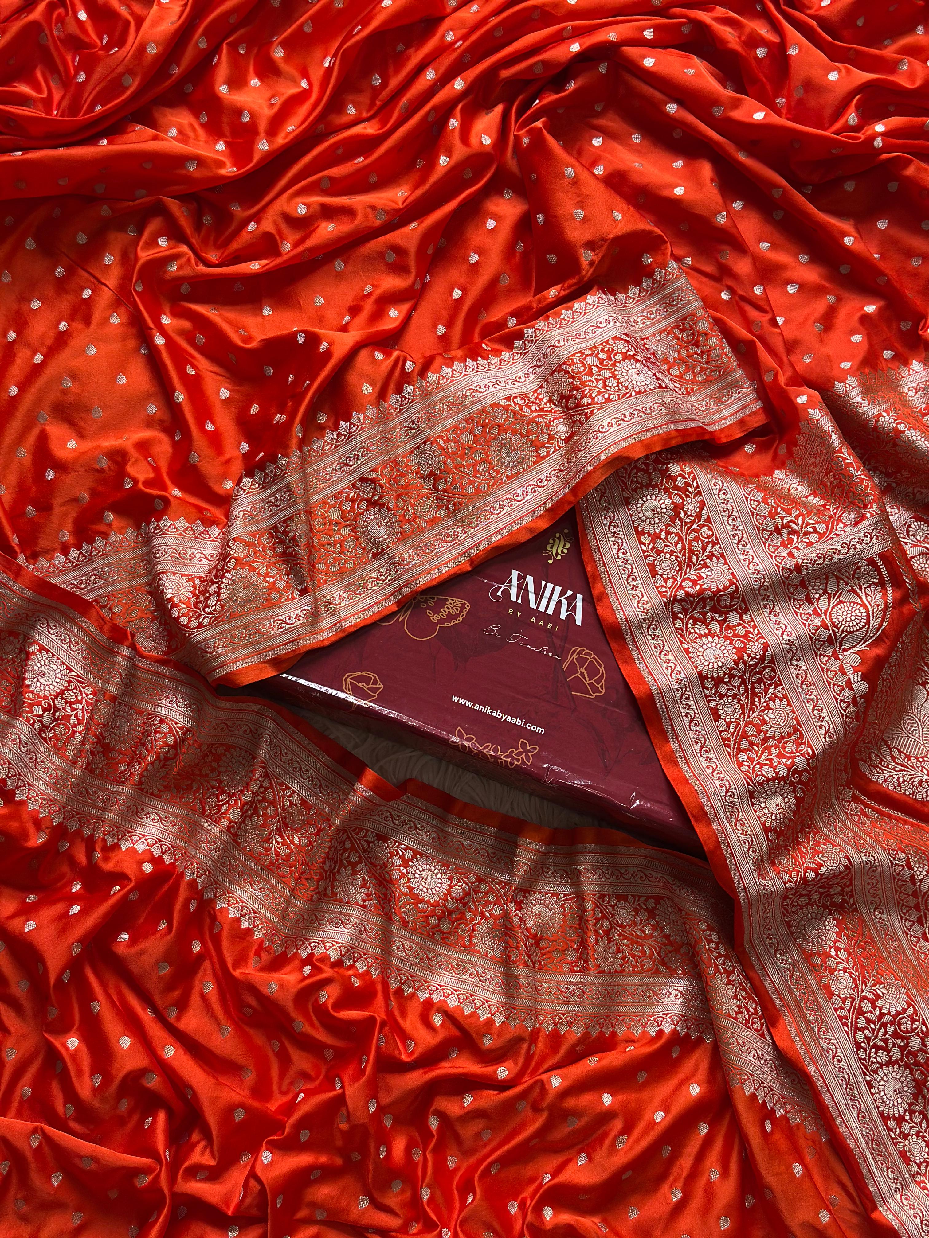 BANARASI MUSHRO SILK SAREE- DARK ORANGE