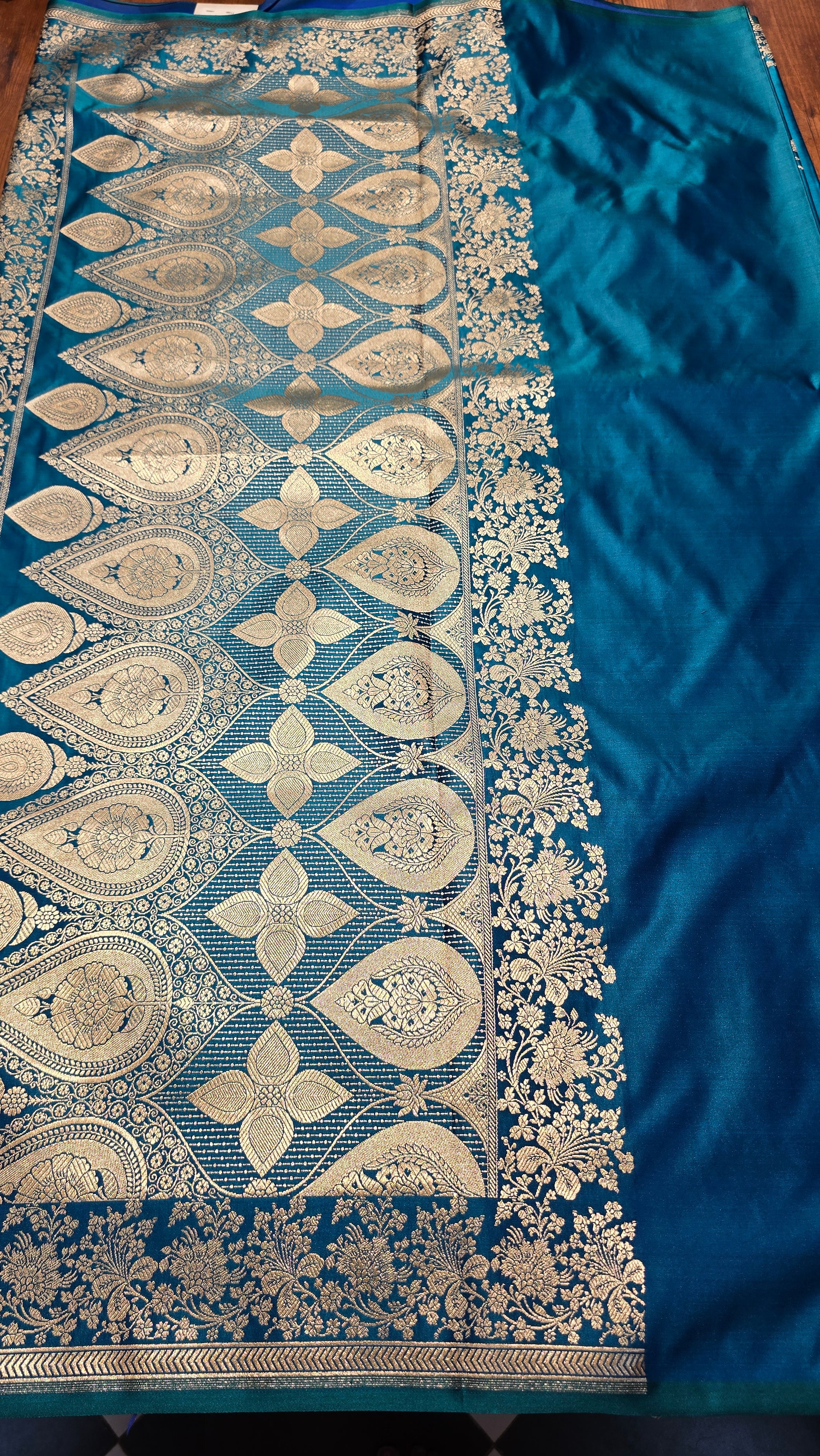 MASHRU PEACOCK BLUE SAREE