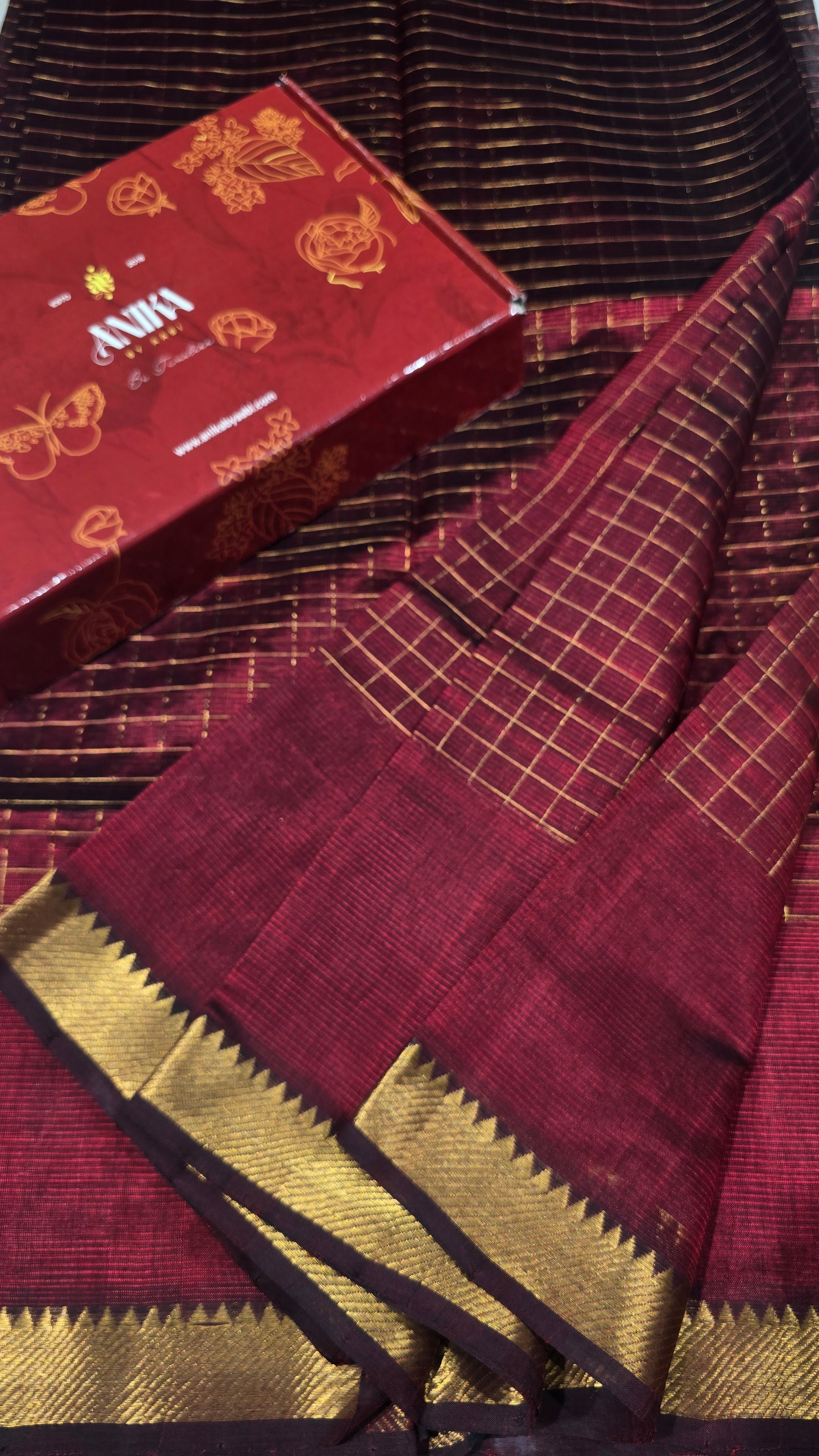 Anika's Handloom Mangalagiri pure silk saree - Dark Maroon
