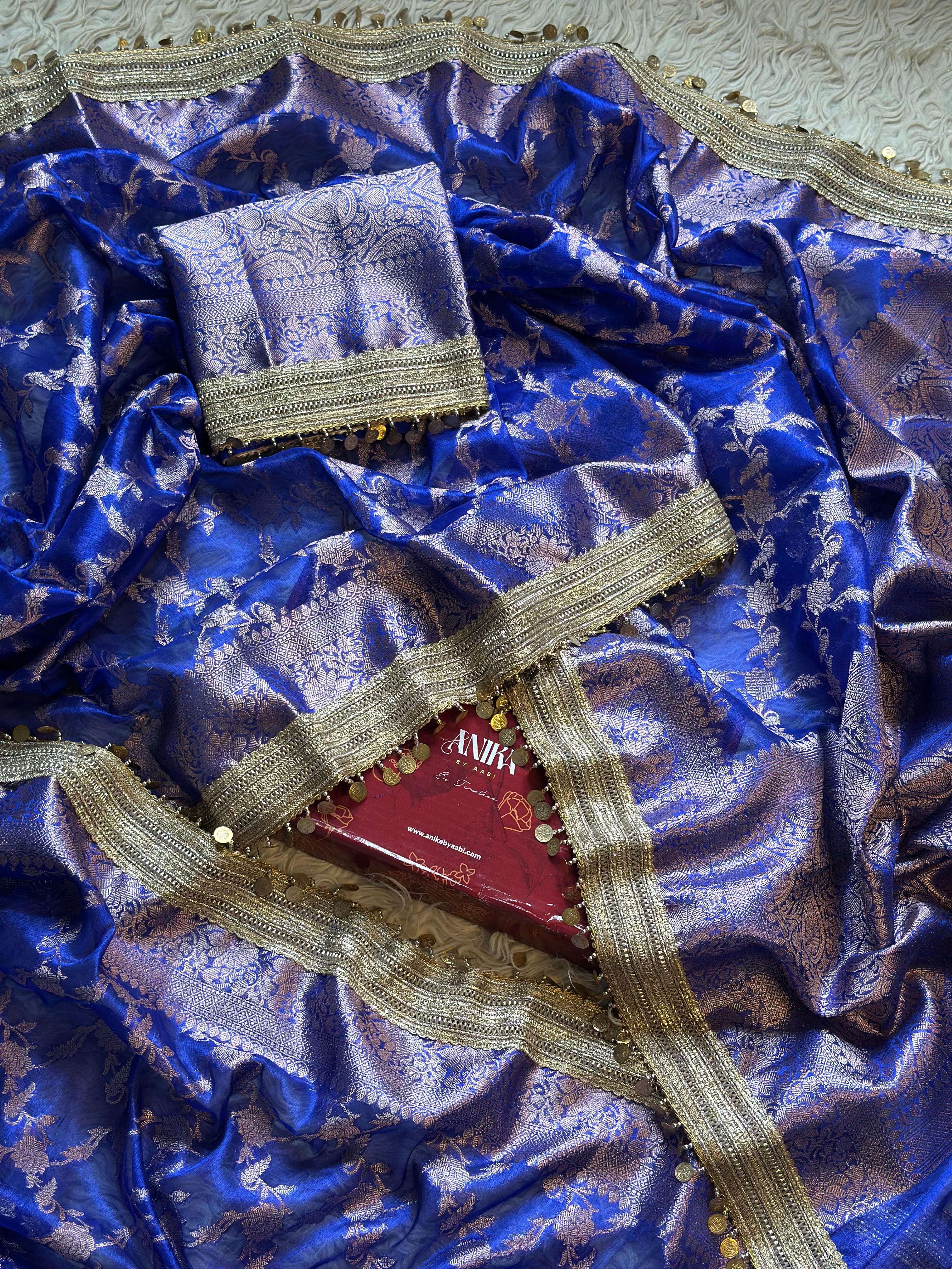 TISSUE LUXE-FLORA ROYAL BLUE  SAREE