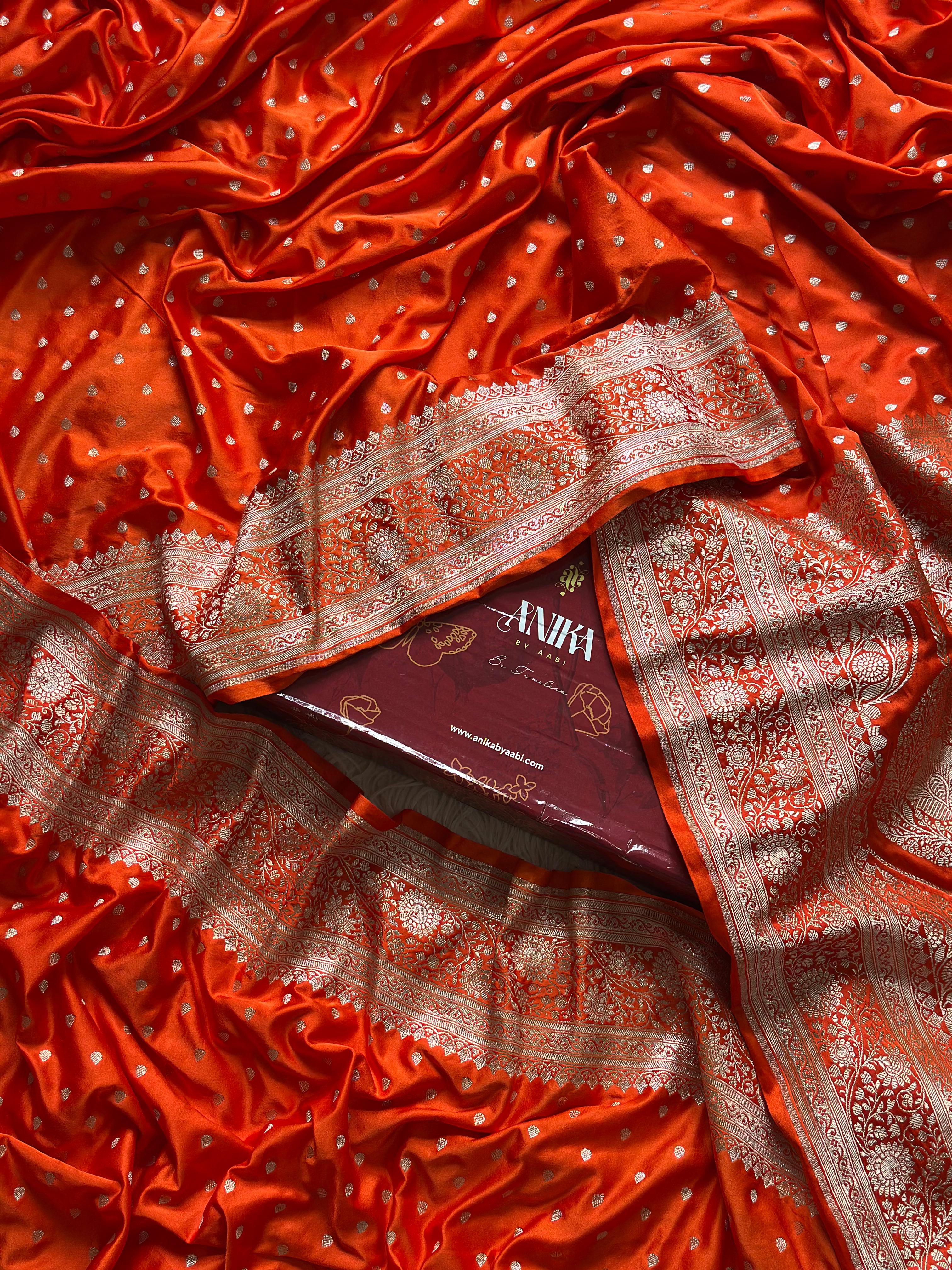 BANARASI MUSHRO SILK SAREE- DARK ORANGE