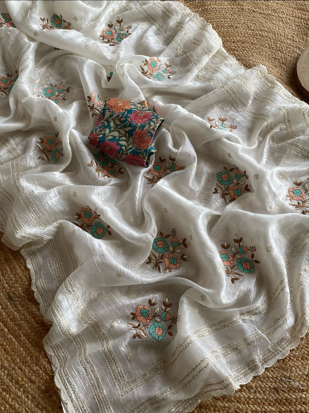 Paper Tissue Saree-White