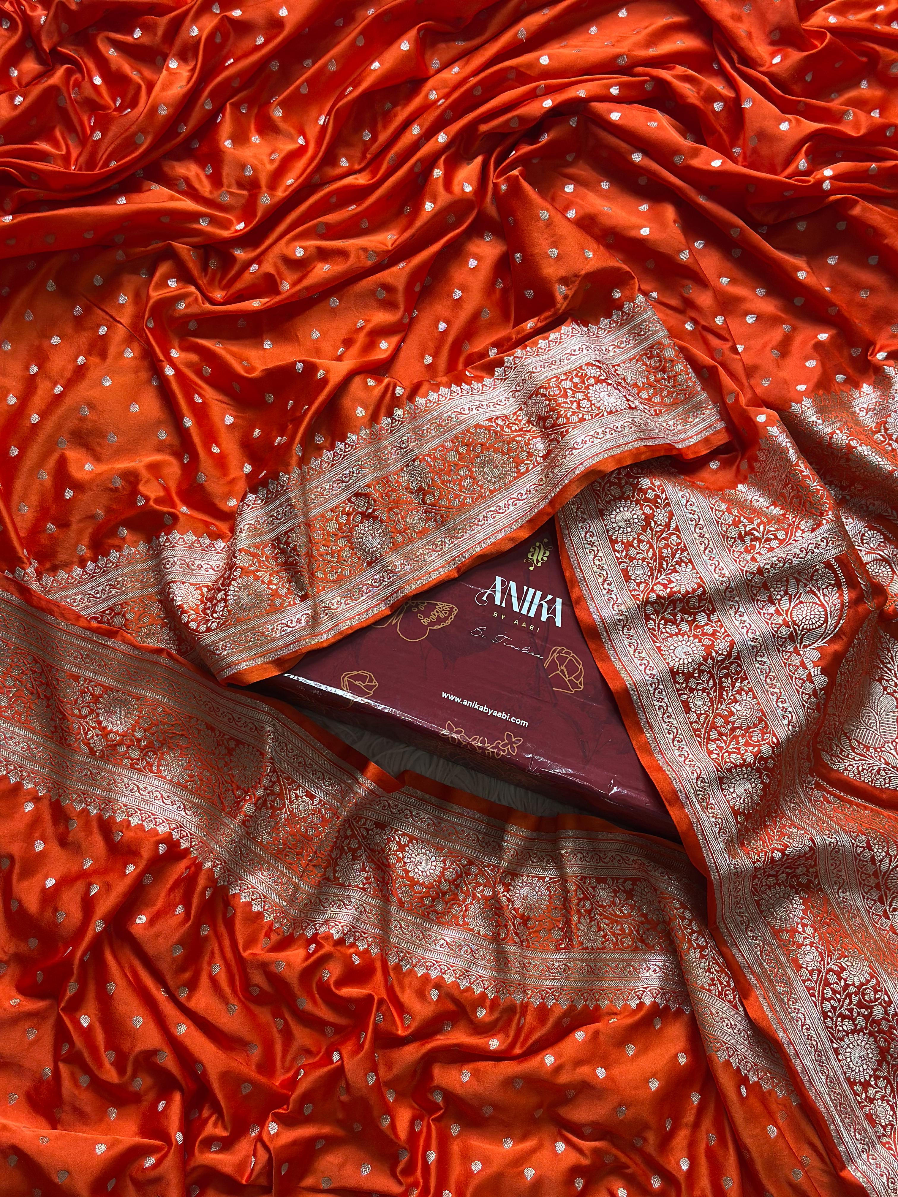 BANARASI MUSHRO SILK SAREE- DARK ORANGE