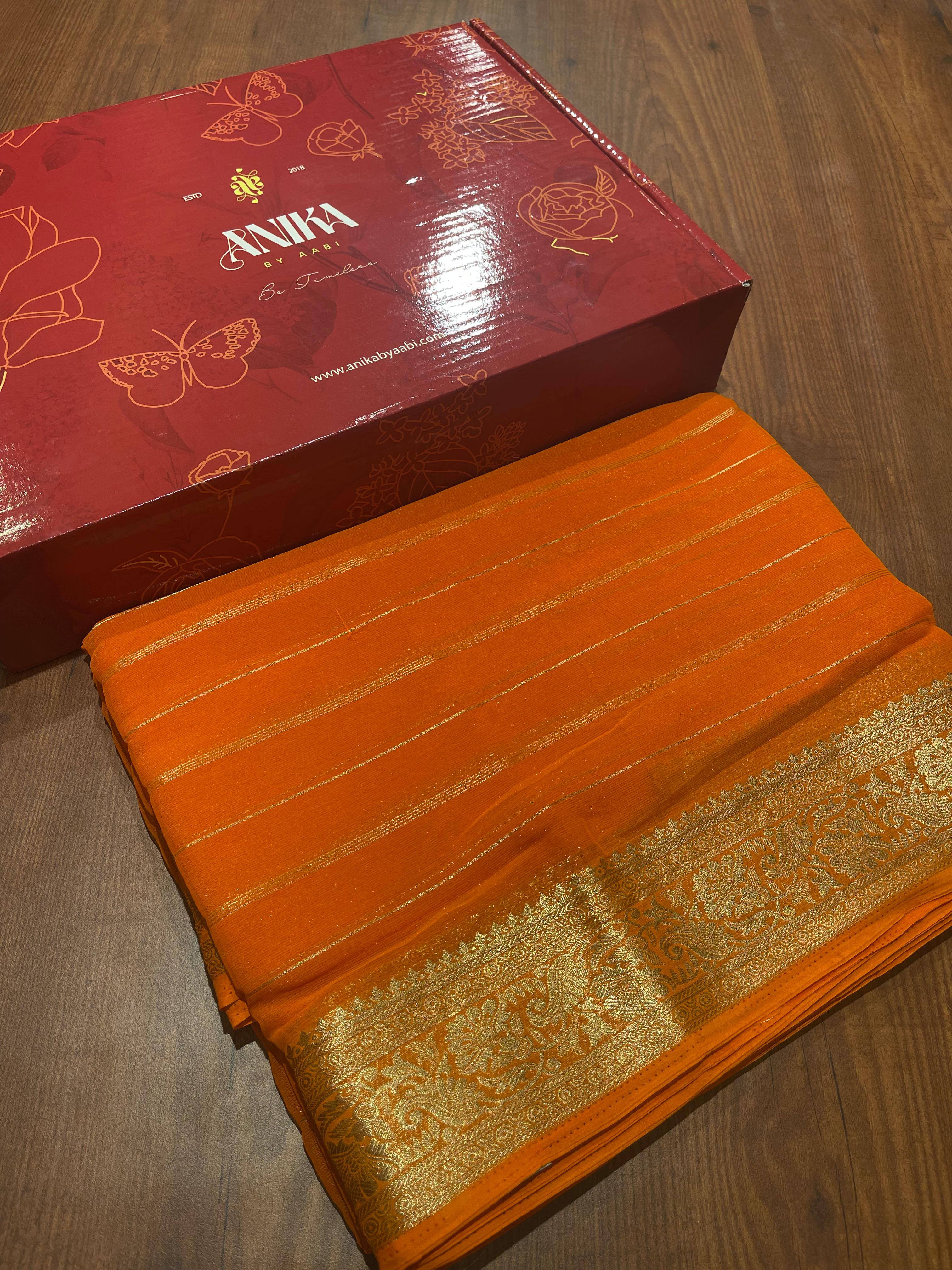 Anika's banarasi Chiffon silk saree - fanta Orange