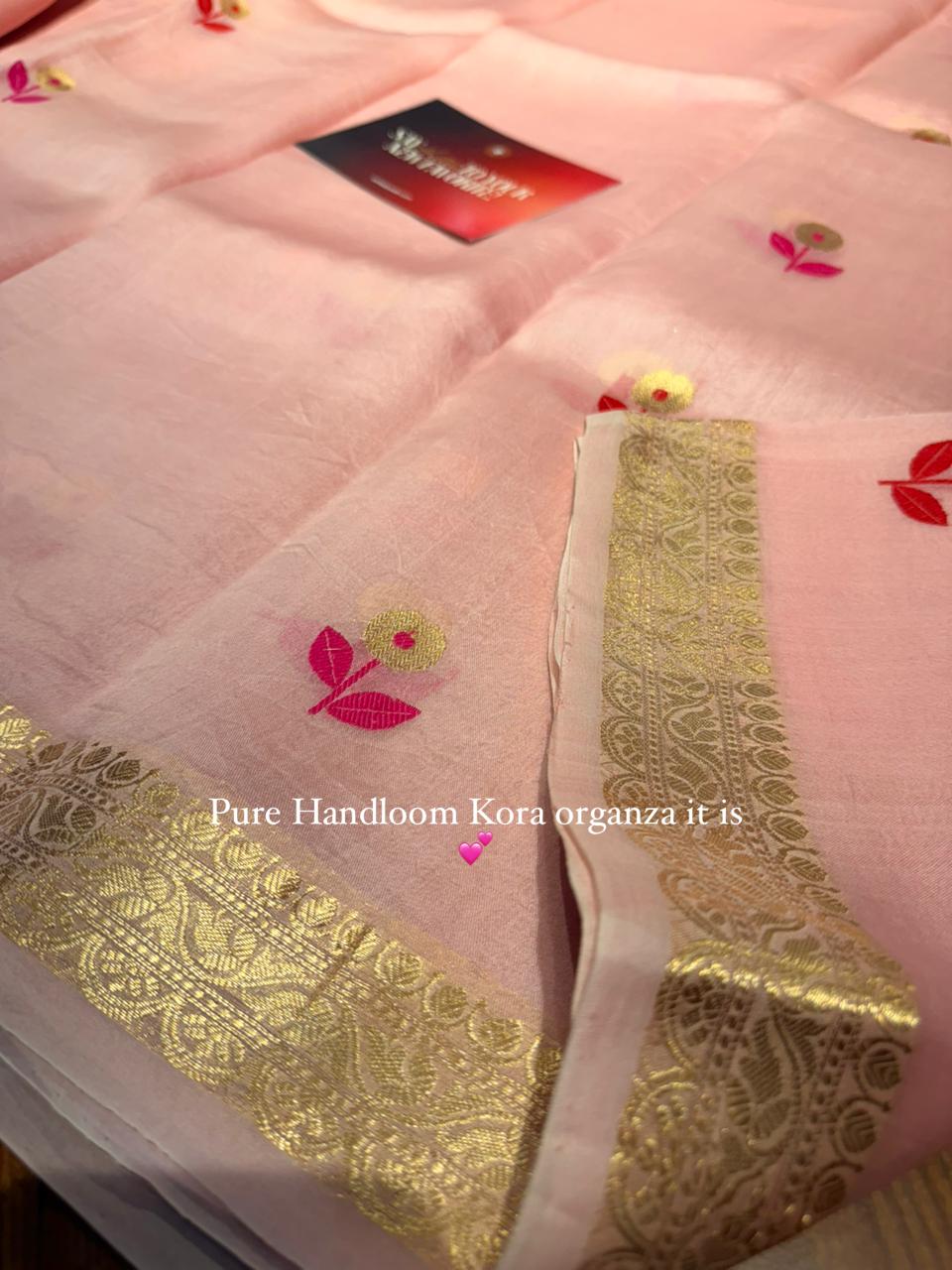 Pure Banarasi Kora Organza Saree – Blush Pink - BKO-702