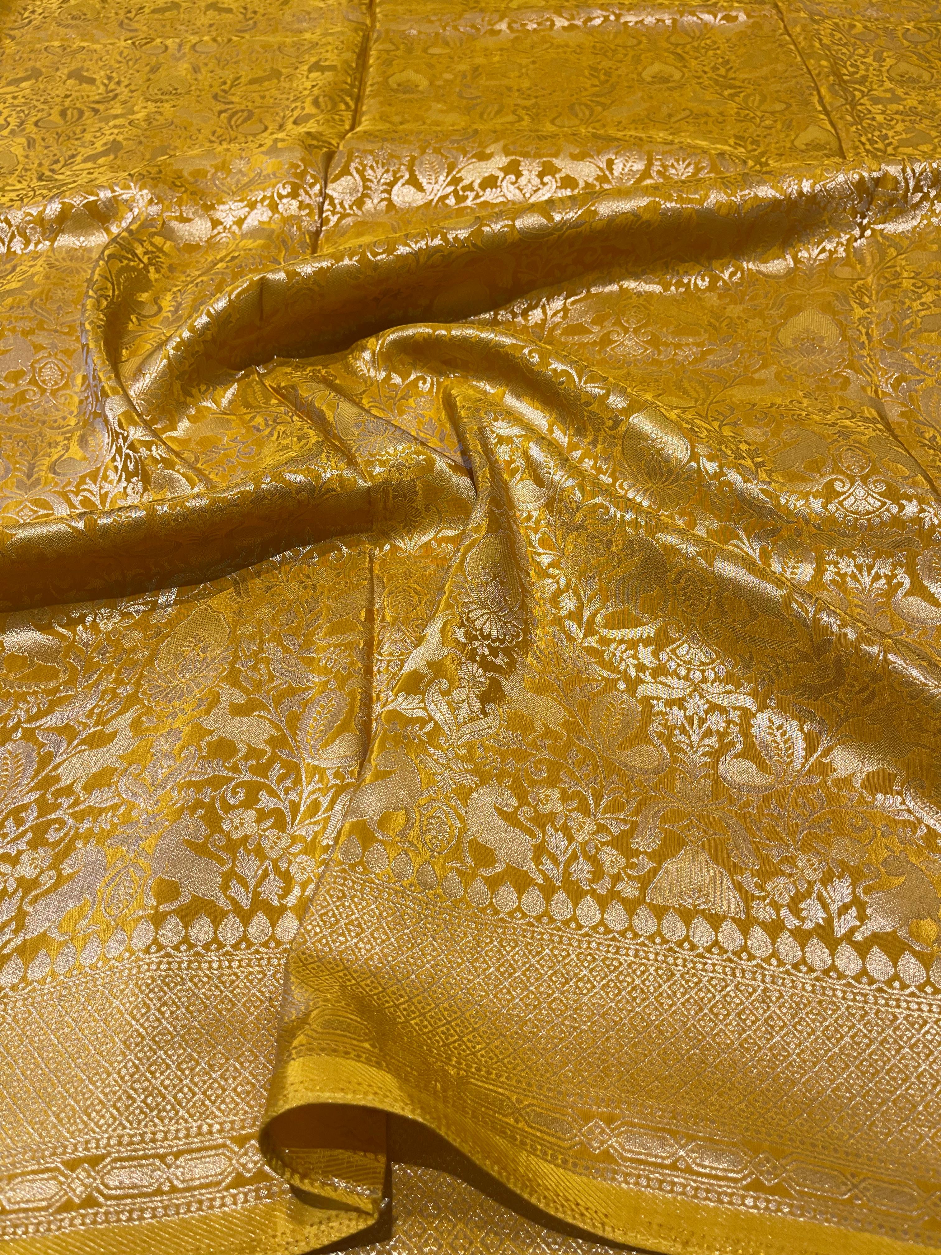 Yellow Banarasi Chinon Soft Silk Saree- Full Zari Butta SA01