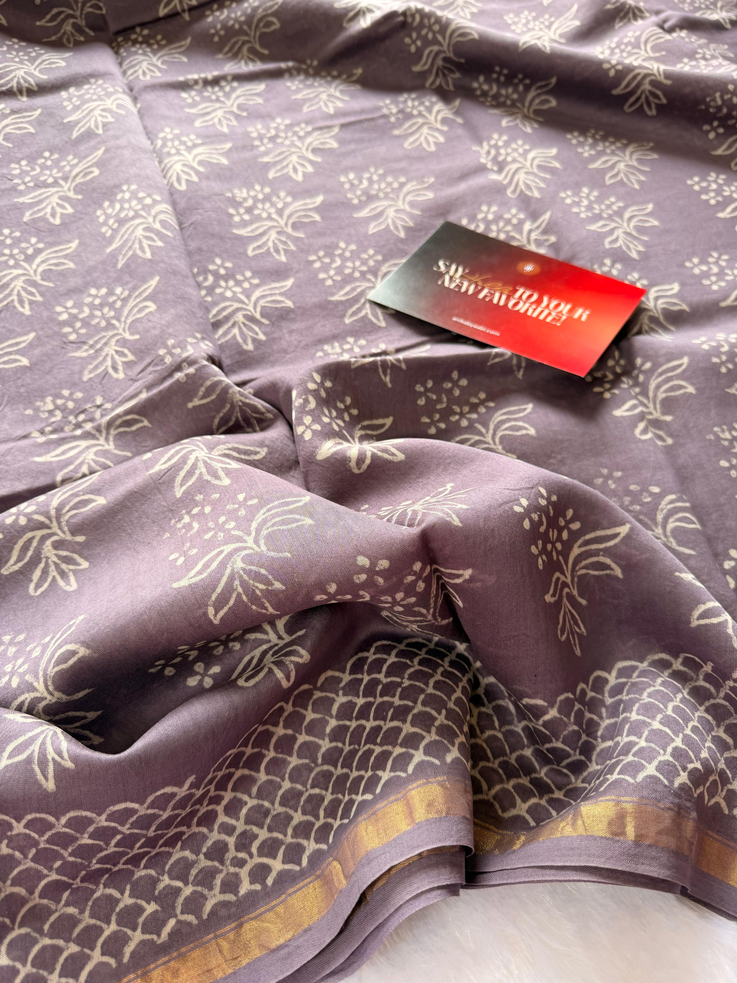 Pure Chanderi Silk Cotton Saree - Lavender - CSC-403