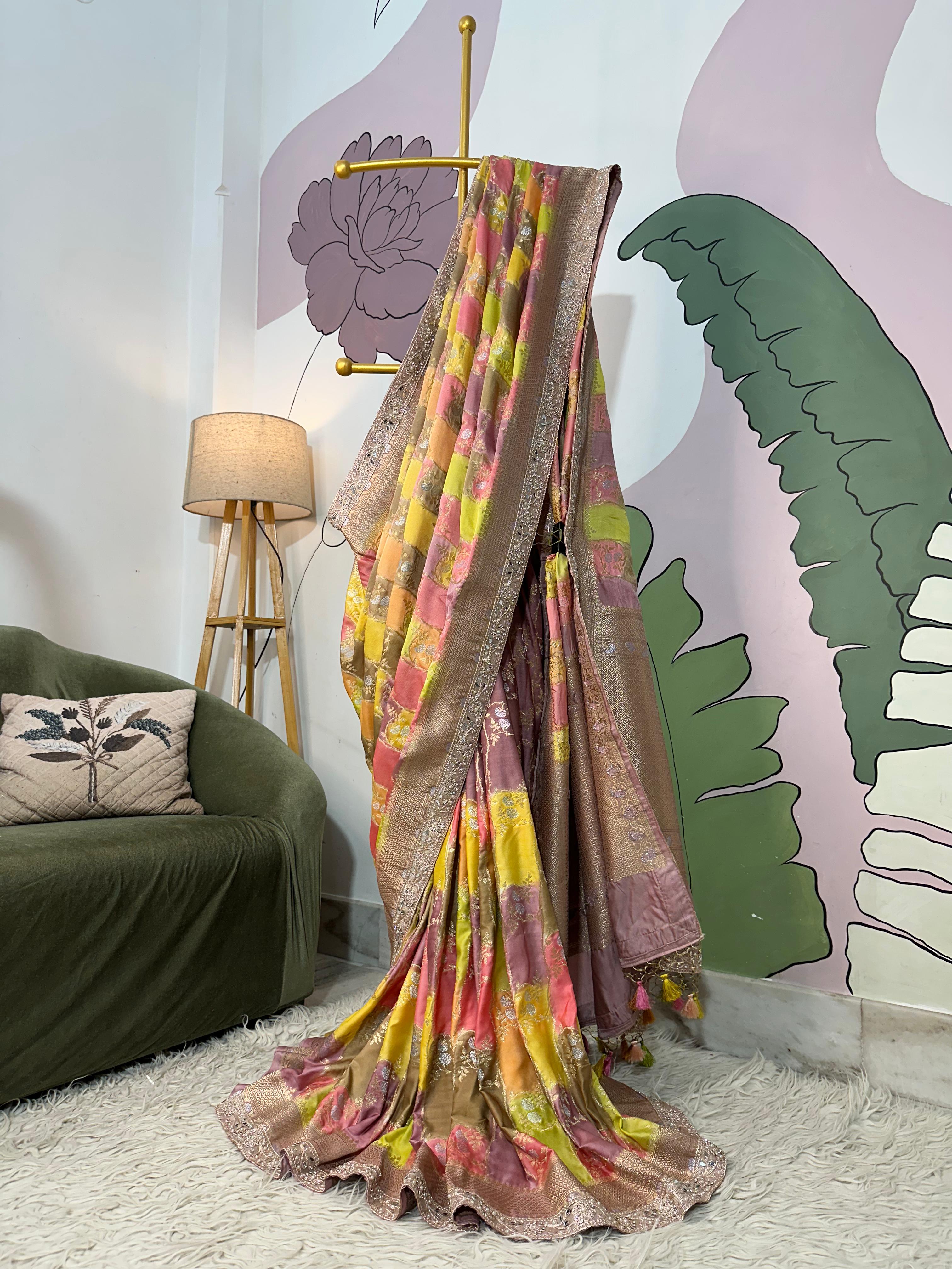 RAINBOW MUSHRO SILK SAREE - Luxe
