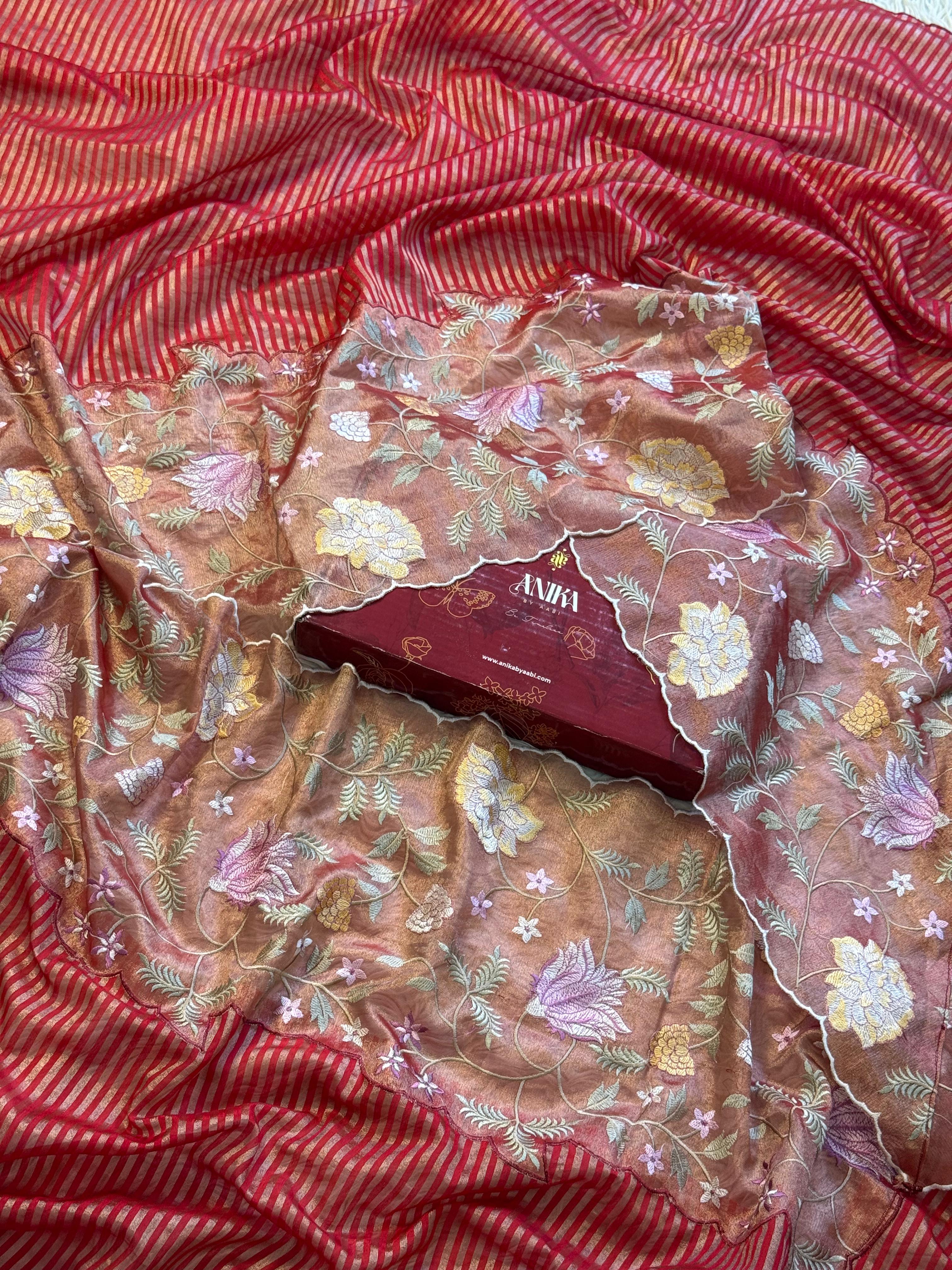 Tissue Cutwork Floral Border Saree- AC03