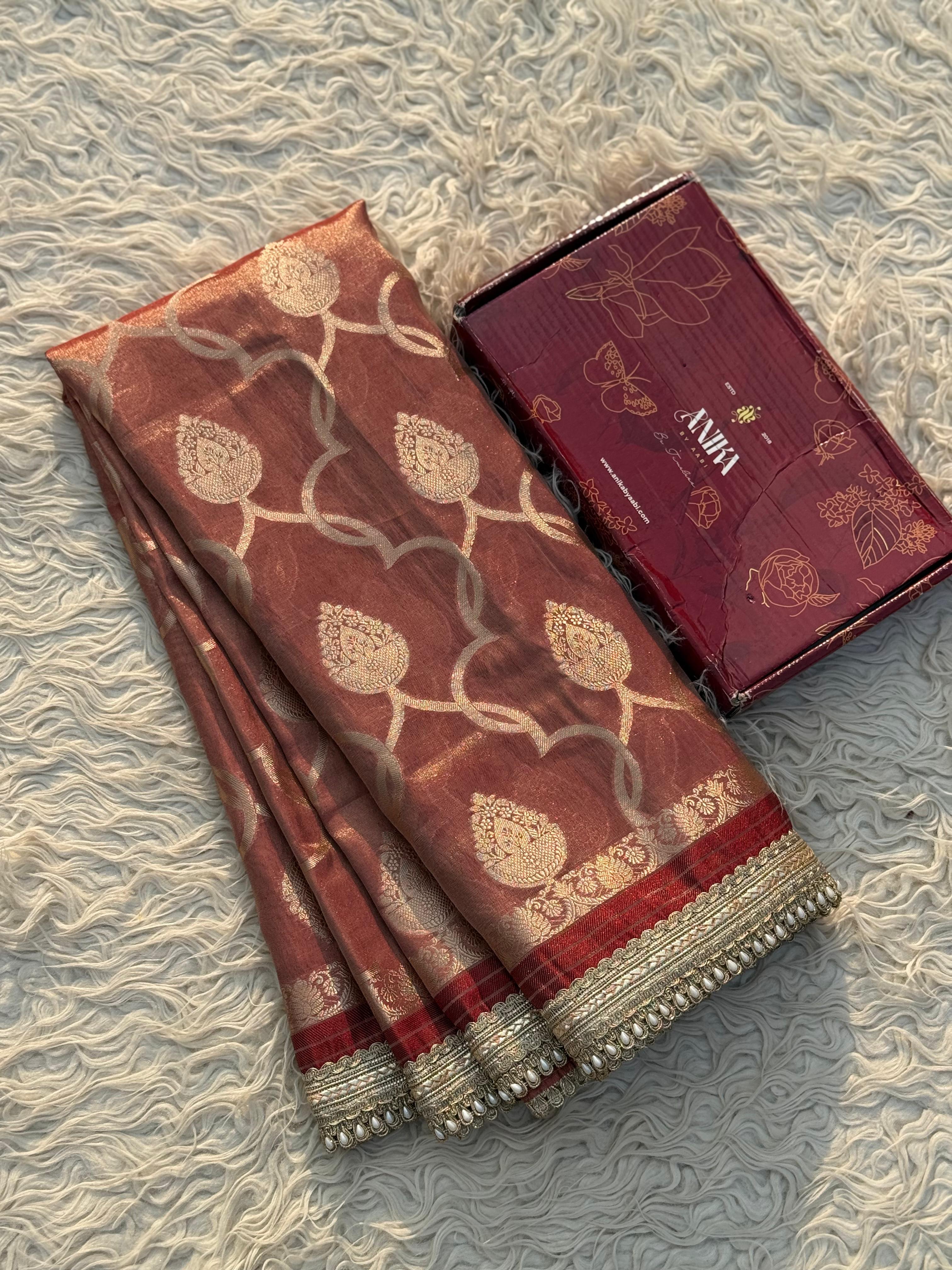 Anika's Tissue motif saree - Coffee Brown