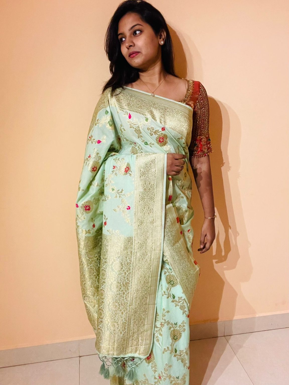 Kasi Pastel Sea Green Saree Anika By Aabi